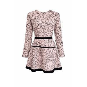 Lela Rose Pink Black Corded Floral Lace Long Sleeve Mini Dress Size 10 Cocktail